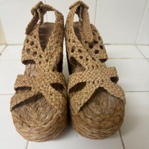 Paloma Barcelo Paige Espadrille Wedge Sandals Braided Raffia Natural